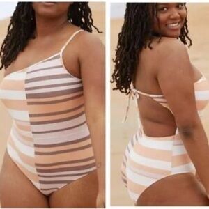 Aerie NWT striped one shoulder swim suit size XL Long